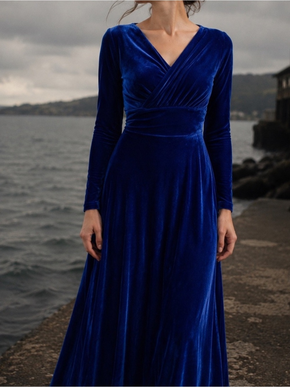Urban CoCo Blue Stretch Velvet Long Sleeve Maxi Dress Witchy Whimsygoth Sz Sml